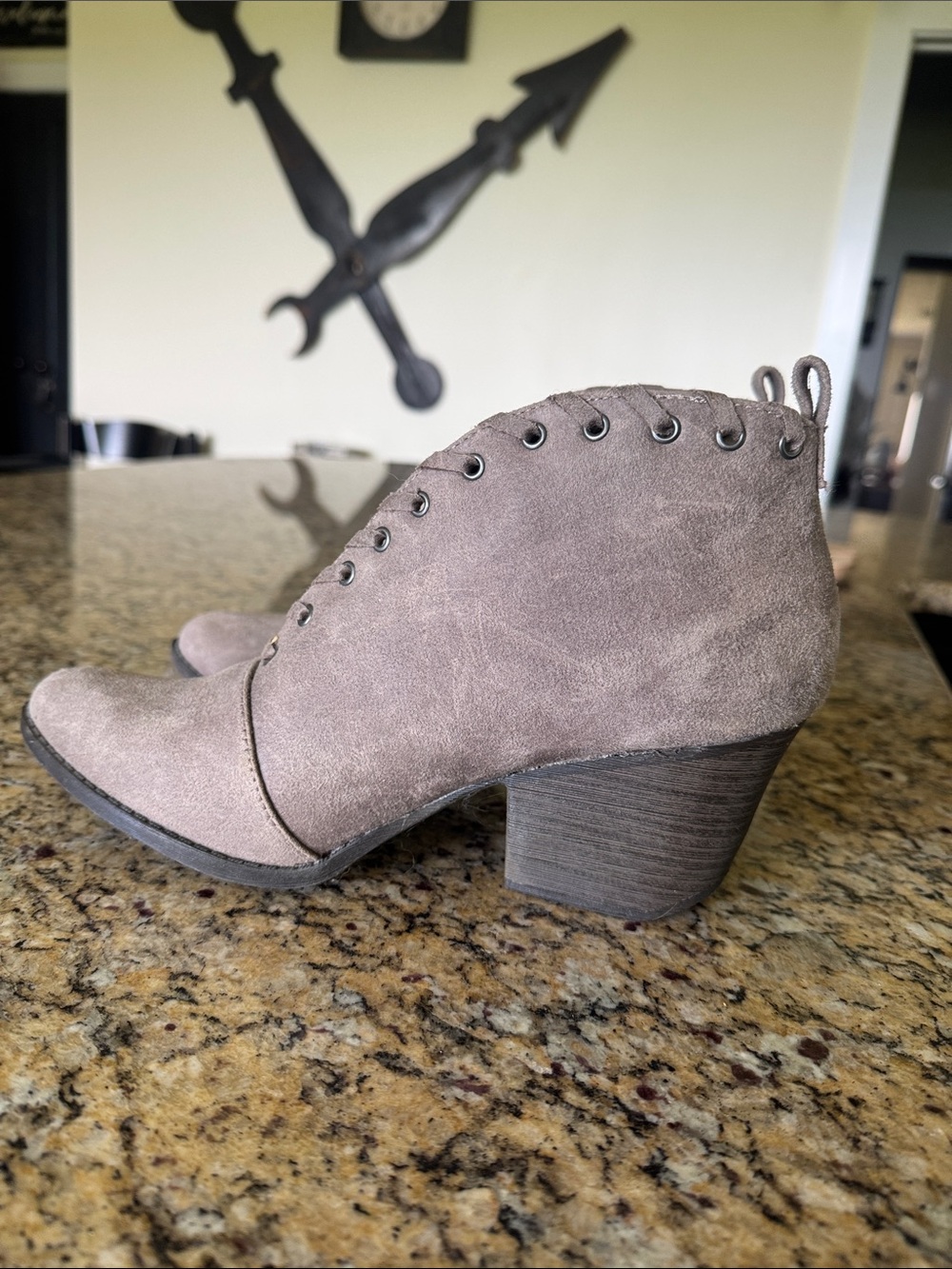 Women's Coconuts Taupe Suede Lace-Up Ankle Bootie